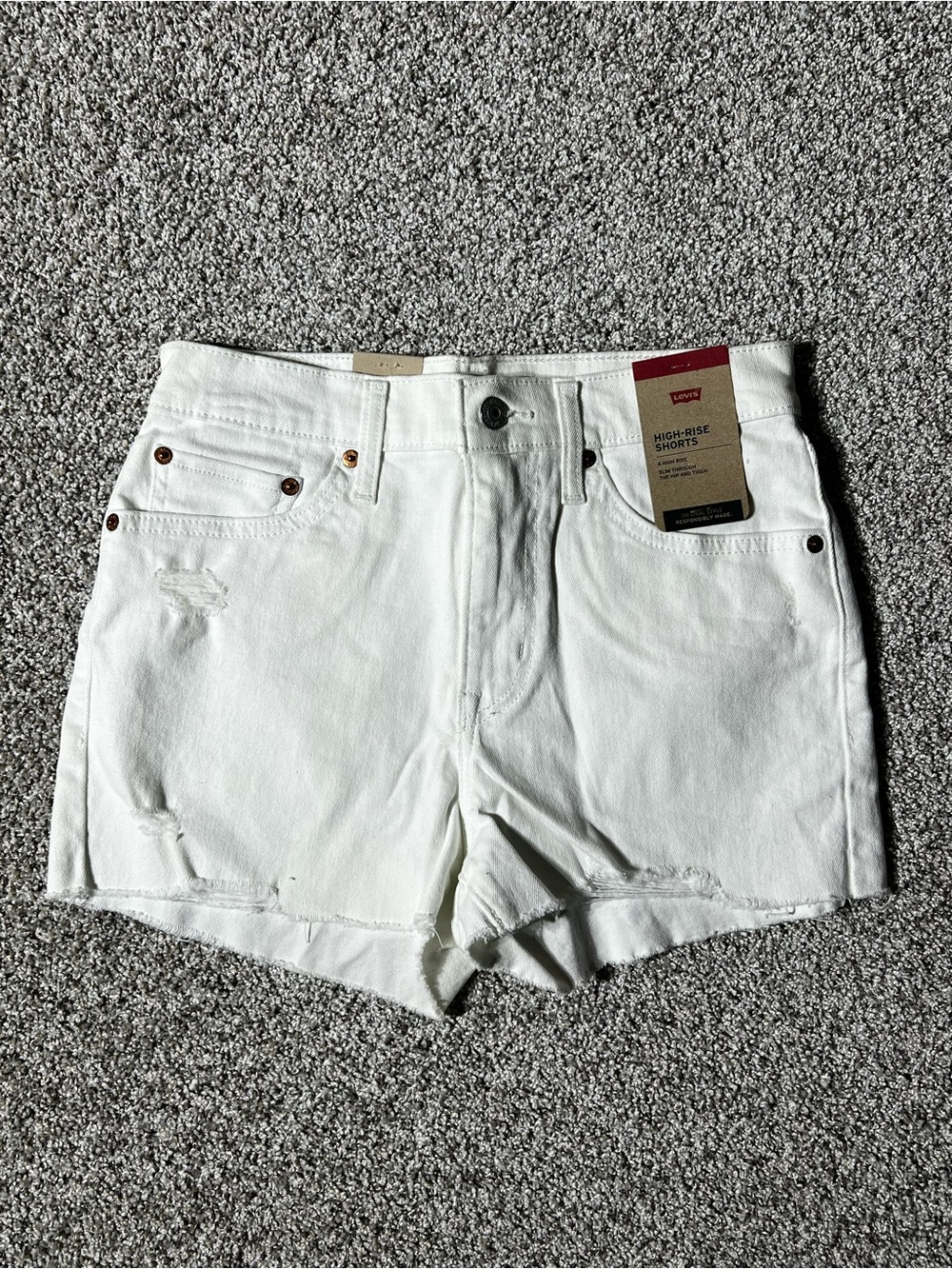 Levi's White High-Rise Denim Shorts with Subtle Distress